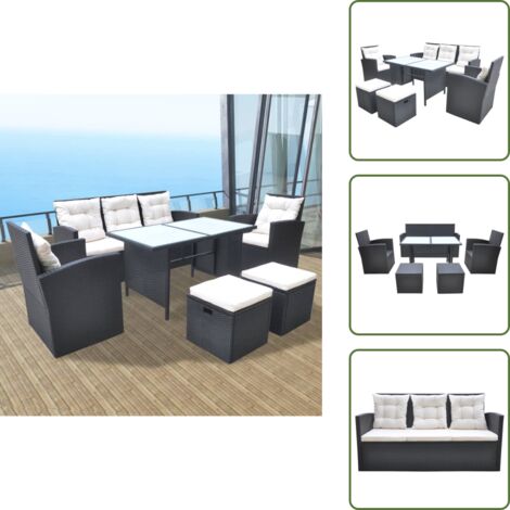 Cojines para comedor - vidaXL Set comedor de jardín 6 piezas y cojines ratán sintético negro - Mesa de jardín