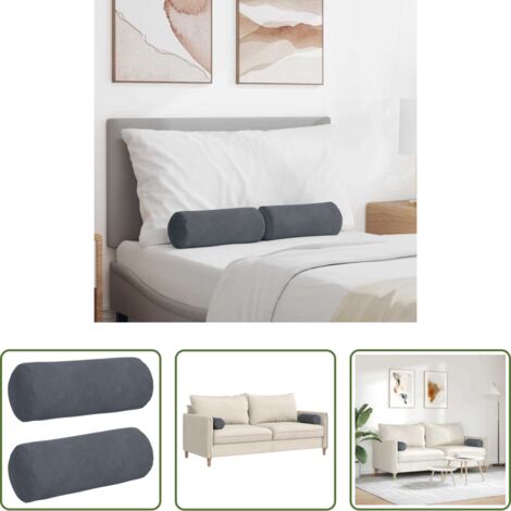 Cojines para dormitorio - Cojines Bolster 2 pcs Gris oscuro Ø 15 x 40 cm Tela de pana
