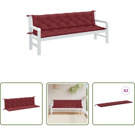 Cojines para jardín -  Cojines banco jardín 2 uds tela rojo tinto melange 200x50x7 cm