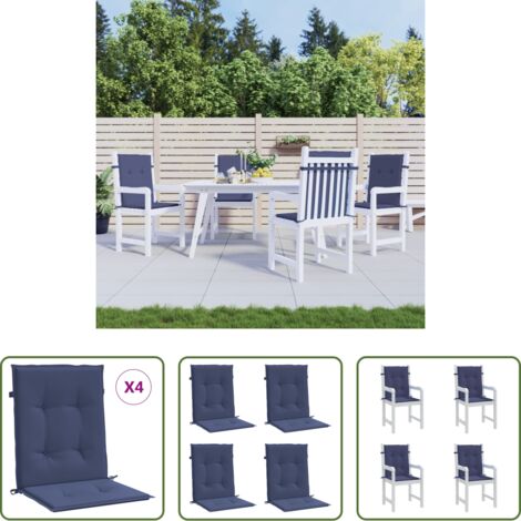 Cojines para jardín -  Cojines para silla con respaldo bajo 4 uds tela azul marino