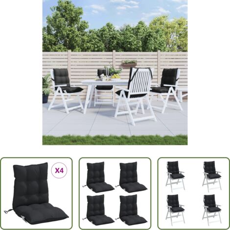 Cojines para jardín -  Cojines para silla con respaldo bajo 4 uds tela Oxford negro