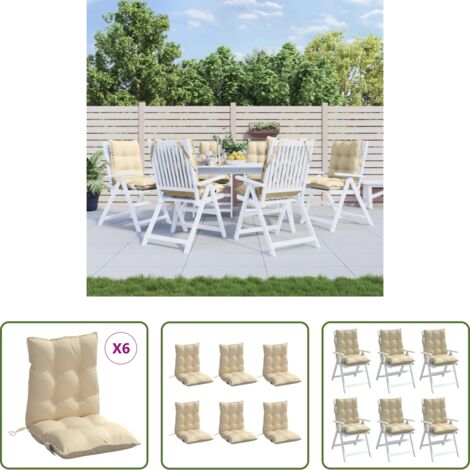 Cojines para jardín -  Cojines para silla con respaldo bajo 6 uds tela Oxford beige