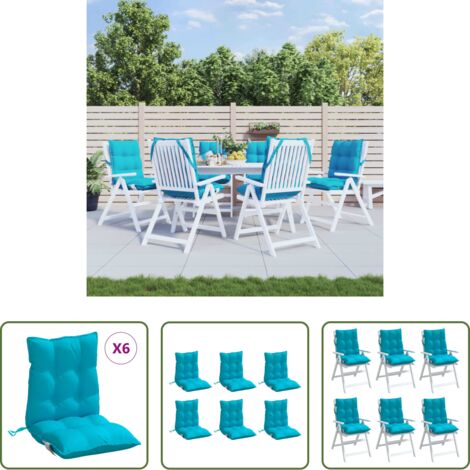 Cojines para jardín -  Cojines para silla con respaldo bajo 6 uds tela Oxford turquesa