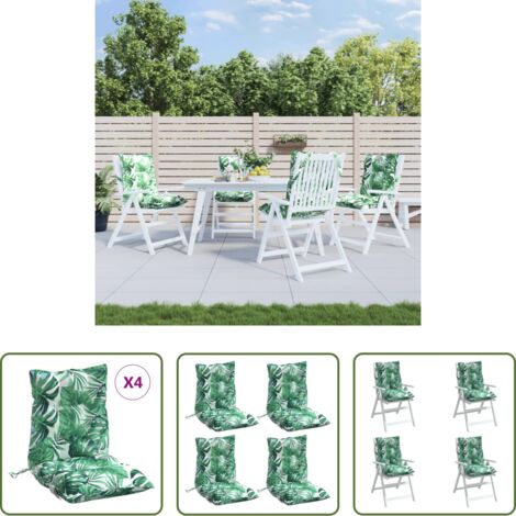 Cojines para jardín -  Cojines para silla respaldo bajo 4 uds tela estampado de hojas