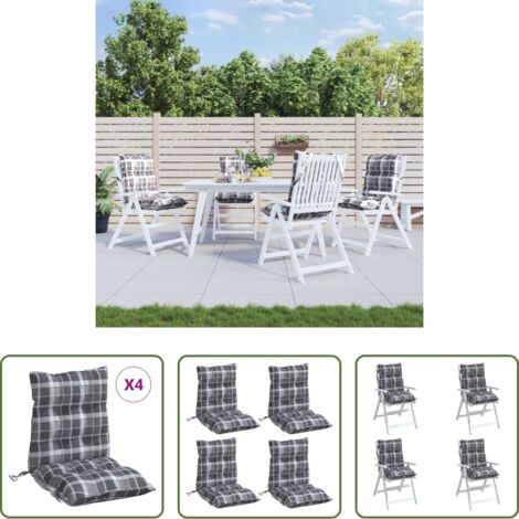 Cojines para jardín -  Cojines para silla respaldo bajo 4 uds tela Oxford cuadros gris