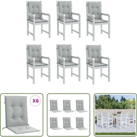 Cojines para jardín -  Cojines para silla respaldo bajo 6 ud tela gris claro melange