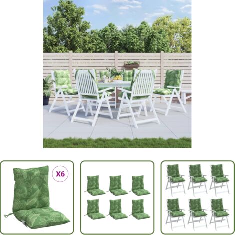 Cojines para jardín -  Cojines para silla respaldo bajo 6 uds tela estampado de hojas
