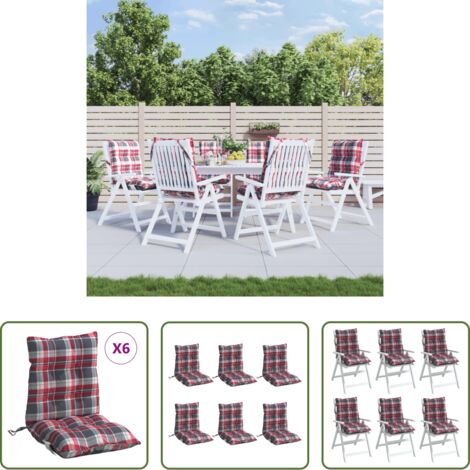 Cojines para jardín -  Cojines para silla respaldo bajo 6 uds tela Oxford cuadros rojo