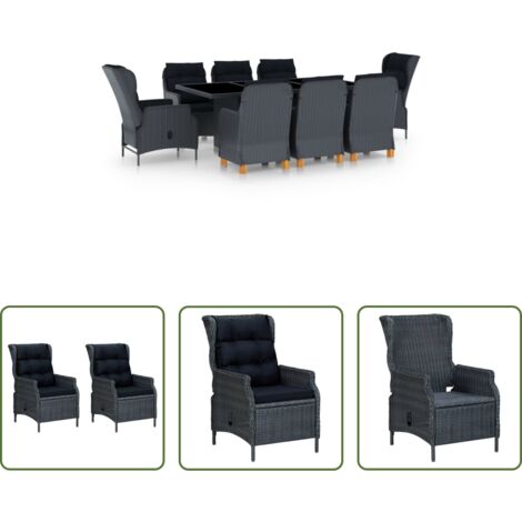 Cojines para jardín -  Set comedor jardín 9 piezas cojines ratán sintético gris oscuro