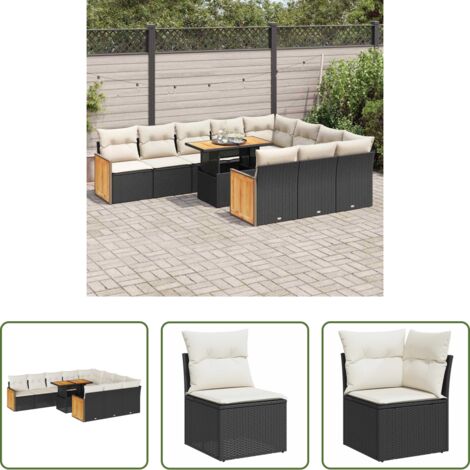 Cojines para jardín -  Set sofás jardín y cojines 11 pzas ratán sintético acacia negro