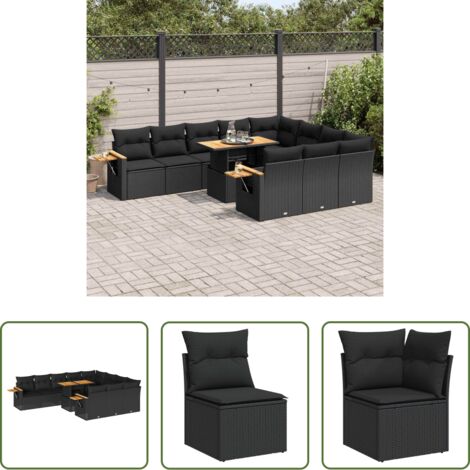 Cojines para jardín -  Set sofás jardín y cojines 11 pzas ratán sintético acacia negro