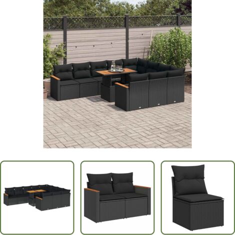 Cojines para jardín -  Set sofás jardín y cojines 11 pzas ratán sintético acacia negro