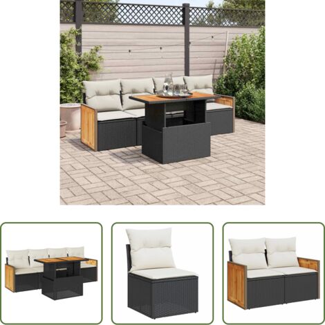 Cojines para jardín -  Set sofás jardín y cojines 5 pzas ratán sintético acacia negro