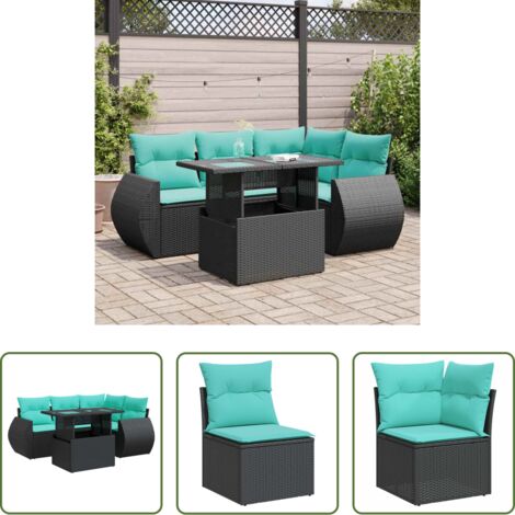 Cojines para jardín -  Set sofás jardín y cojines 5 pzas ratán sintético acacia negro