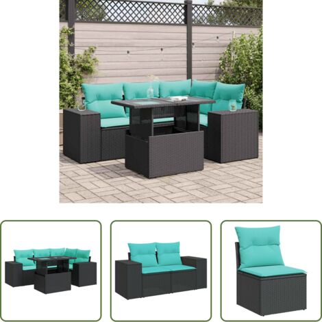 Cojines para jardín -  Set sofás jardín y cojines 5 pzas ratán sintético acacia negro
