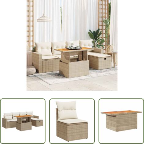 Cojines para jardín -  Set sofás jardín y cojines 6 pzas ratán sintético acacia beige