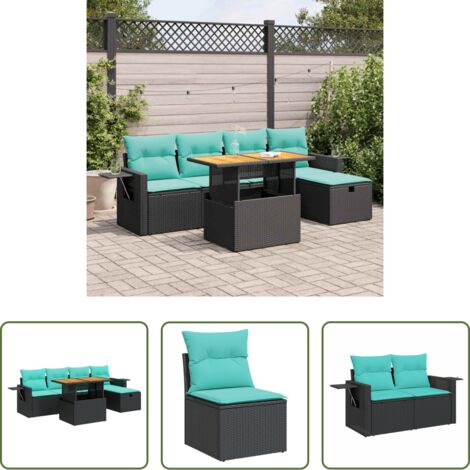 Cojines para jardín -  Set sofás jardín y cojines 6 pzas ratán sintético acacia negro
