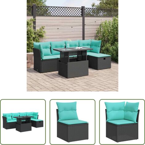 Cojines para jardín -  Set sofás jardín y cojines 6 pzas ratán sintético acacia negro