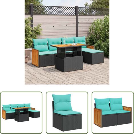 Cojines para jardín -  Set sofás jardín y cojines 6 pzas ratán sintético acacia negro