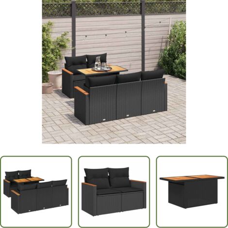 Cojines para jardín -  Set sofás jardín y cojines 6 pzas ratán sintético acacia negro