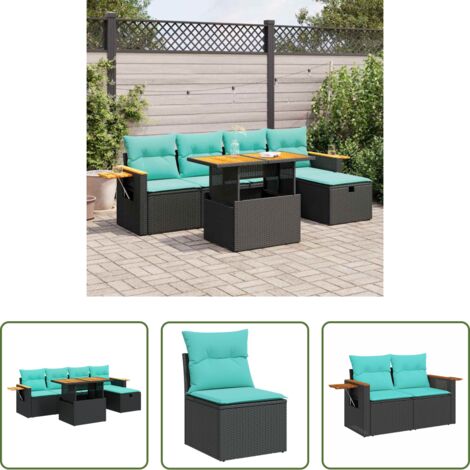 Cojines para jardín -  Set sofás jardín y cojines 6 pzas ratán sintético acacia negro