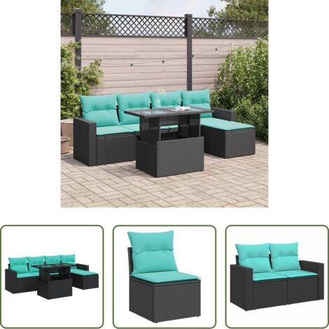 Cojines para jardín -  Set sofás jardín y cojines 6 pzas ratán sintético acacia negro