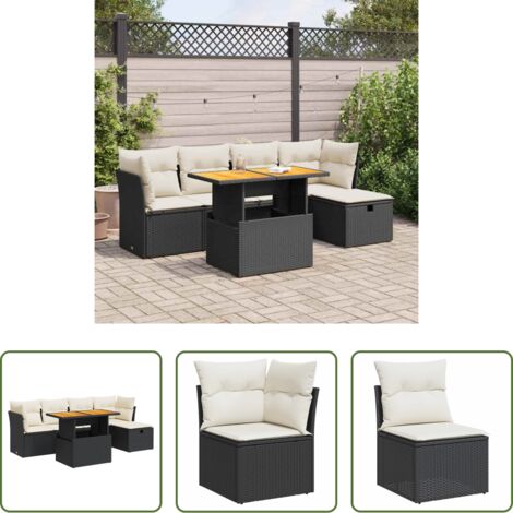 Cojines para jardín -  Set sofás jardín y cojines 6 pzas ratán sintético acacia negro
