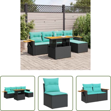 Cojines para jardín -  Set sofás jardín y cojines 6 pzas ratán sintético acacia negro