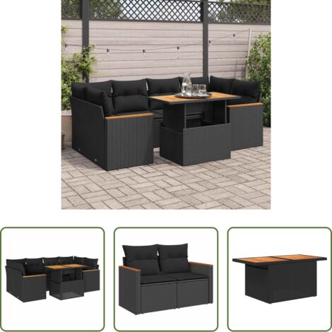 Cojines para jardín -  Set sofás jardín y cojines 6 pzas ratán sintético acacia negro