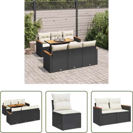 Cojines para jardín -  Set sofás jardín y cojines 7 pzas ratán sintético acacia negro
