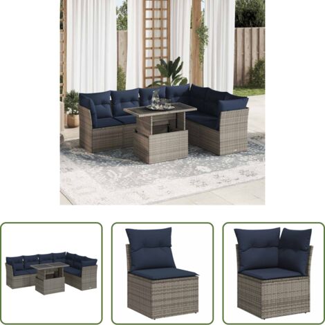 Cojines para jardín -  Set sofás jardín y cojines 7 pzas ratán sintético acacia negro