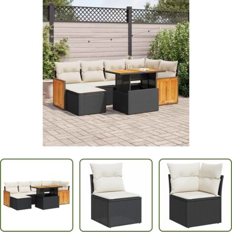 Cojines para jardín -  Set sofás jardín y cojines 7 pzas ratán sintético acacia negro