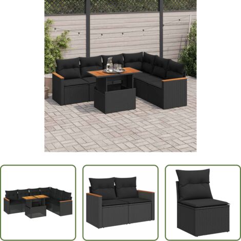 Cojines para jardín -  Set sofás jardín y cojines 7 pzas ratán sintético acacia negro