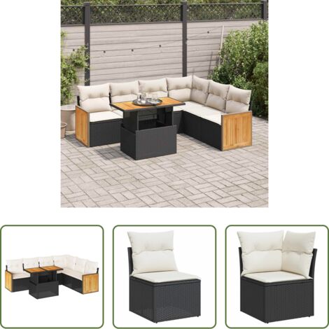 Cojines para jardín -  Set sofás jardín y cojines 7 pzas ratán sintético acacia negro