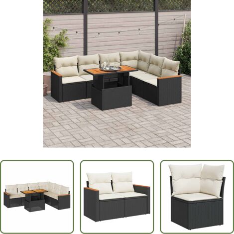 Cojines para jardín -  Set sofás jardín y cojines 7 pzas ratán sintético acacia negro