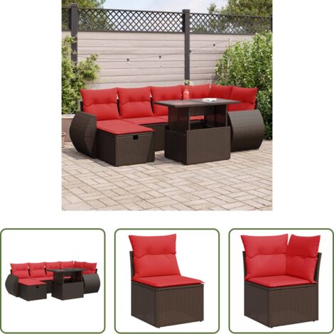 Cojines para jardín -  Set sofás jardín y cojines 7 pzas ratán sintético marrón