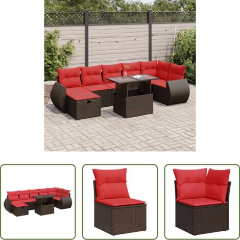 Cojines para jardín -  Set sofás jardín y cojines 8 pzas ratán sintético acacia marrón