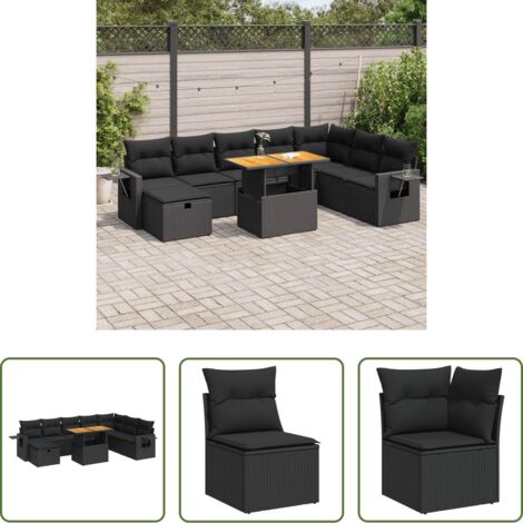 Cojines para jardín -  Set sofás jardín y cojines 9 pzas ratán sintético acacia negro