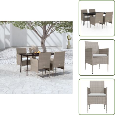 Cojines para jardín - vidaXL Juego de comedor de jardín 5 piezas con cojines beige y negro - Comedor exterior