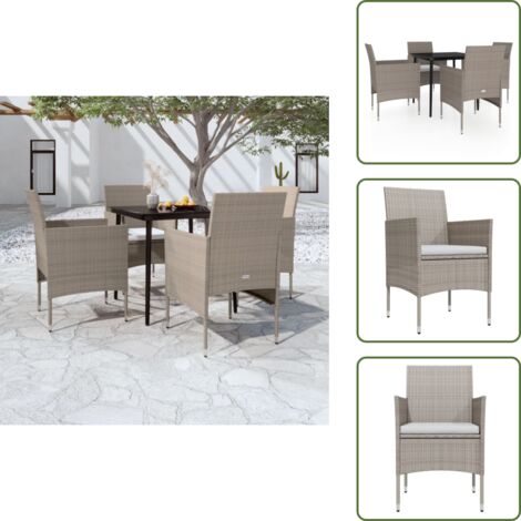 Cojines para jardín - vidaXL Juego de comedor de jardín 5 piezas con cojines beige y negro - Comedor exterior