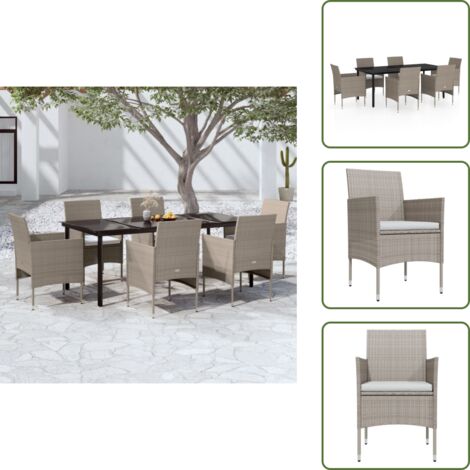 Cojines para jardín - vidaXL Juego de comedor de jardín 7 piezas con cojines beige y negro - Comedor exterior