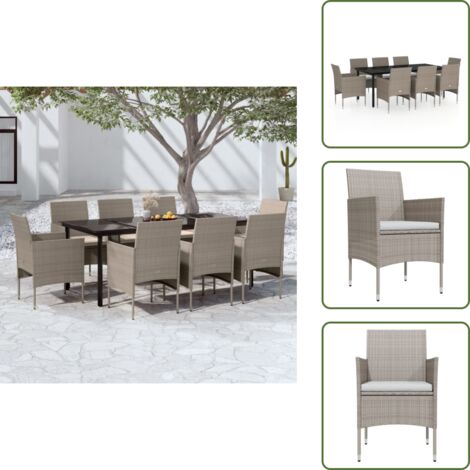 Cojines para jardín - vidaXL Juego de comedor para jardín 9 piezas con cojines beige y negro - Comedor exterior