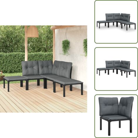 Cojines para jardín - vidaXL Juego de muebles de jardín 5 pzas ratán sintético negro y gris - Muebles modulares