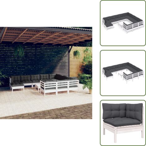 Cojines para jardín - vidaXL Muebles de jardín 12 pzas con cojines blanco madera de pino - Muebles modulares