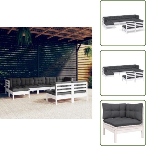 Cojines para jardín - vidaXL Muebles de jardín 9 pzas con cojines blanco madera de pino - Muebles modulares