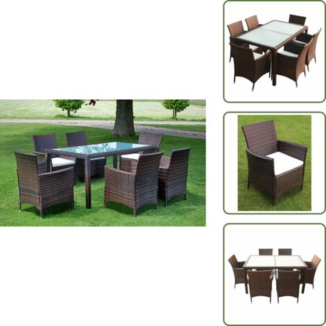 Cojines para jardín - vidaXL Set comedor de jardín 7 piezas y cojines ratán sintético marrón - Set de comedor