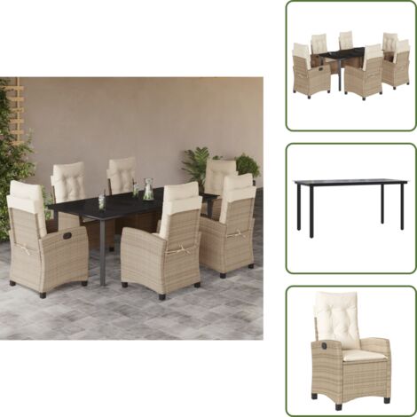 Cojines para jardín - vidaXL Set comedor de jardín 7 pzas con cojines ratán sintético beige - Mesa de jardín
