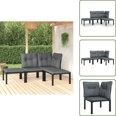Cojines para jardín - vidaXL Set de muebles de jardín 4 piezas ratán sintético negro y gris - Muebles modulares