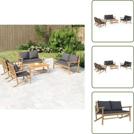 Cojines para jardín - vidaXL Set de muebles de jardín 5 piezas bambú con cojines gris oscuro - Muebles modulares
