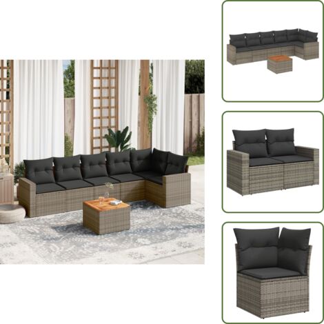 Cojines para jardín - vidaXL Set de sofás de jardín 7 piezas con cojines ratán PE gris - Almacenamiento exterior